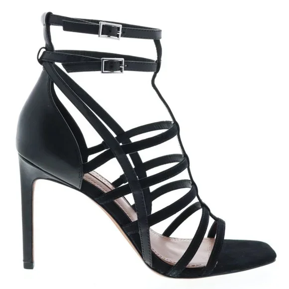 BCBGMaxazria Ilsa Dress Calf Kidsuede Women Black Strap Heels Shoes Size 9 / 39 - Picture 2 of 9